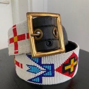 Vintage white beaded belt, Western/Native-inspired